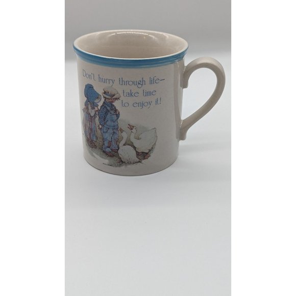 Vintage Holly Hobbie Blue Girl Mug 2 Kids and Geese Sweet Japan Stoneware - Picture 1 of 12